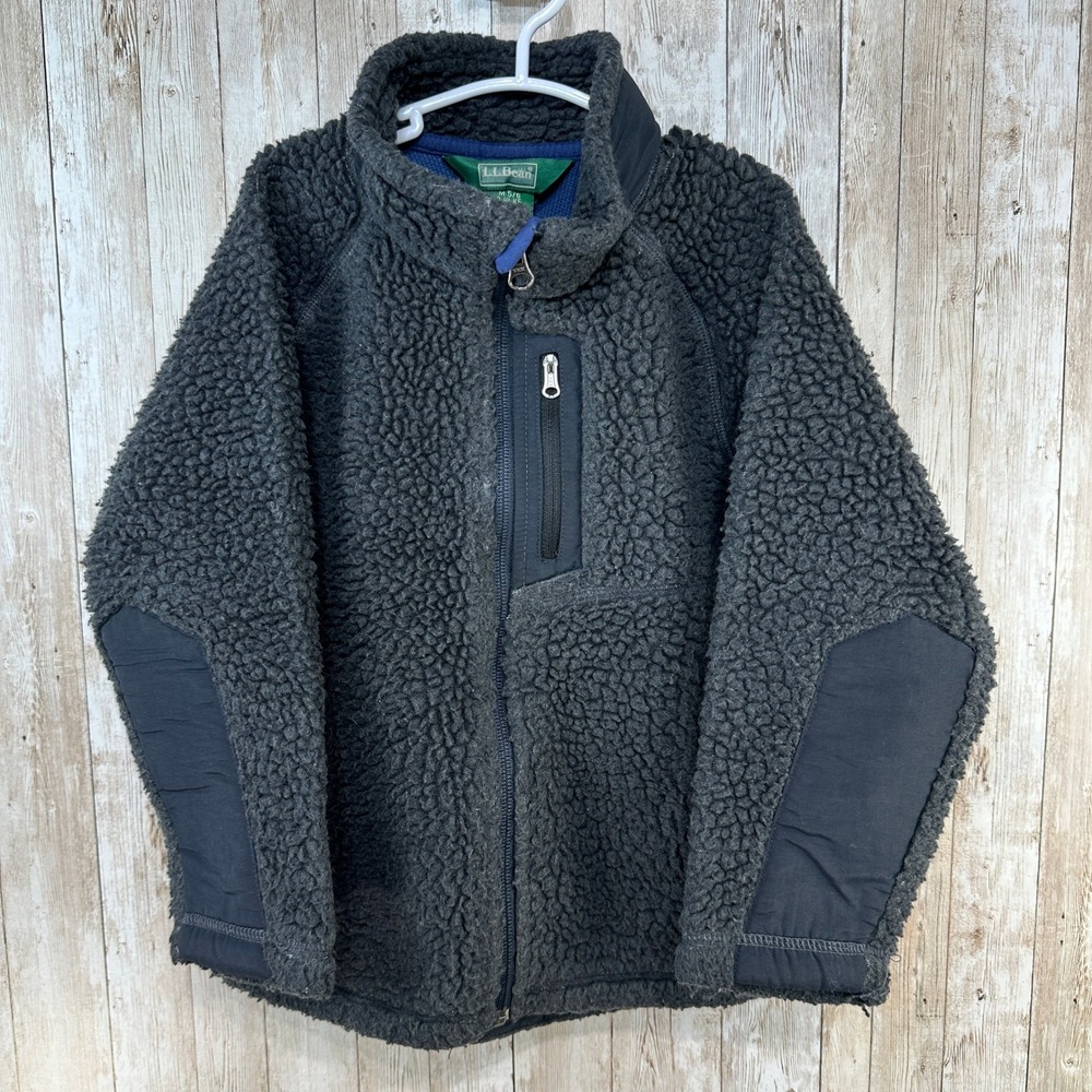 LLBean Toddler Kids‎ Black Chunky Fleece Full Zip Jacket Size M Vintage